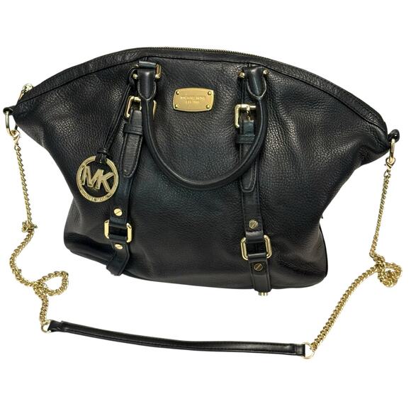 Michael Kors Handbags - Michael Kors Bedford Medium Bowling Satchel in Black - Pebbled Leather